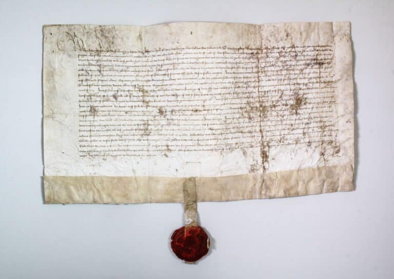 Akte waarmee de stadrechten werden verleend aan Schagen, Barsingerhorn, Winkel, Niedorp, Langedijk en Texel, daterend uit 1415. Bron: Regionaal Archief Alkmaar